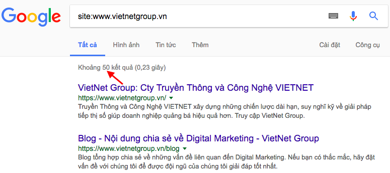 Google lập chỉ mục của Website VietNet Group
