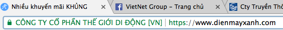 HTTPS EV SSL của điện máy xanh trình duyệt