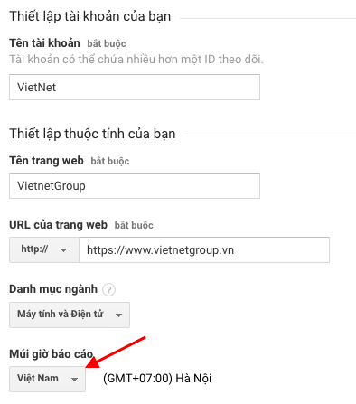 Thiết lập tài khoản Google Analytics