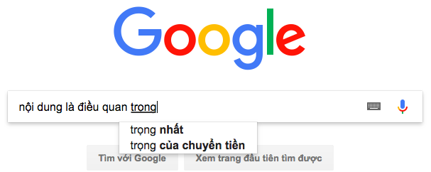 Từ khóa nội dung trong Google