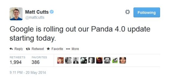 MattCutts thông báo Panda 4.0 cập nhật