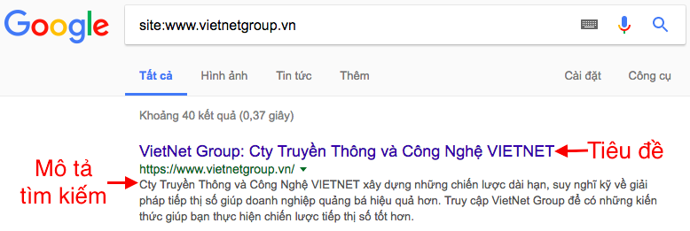 Tiêu đề và mô tả tìm kiếm hiển thị trên Google 