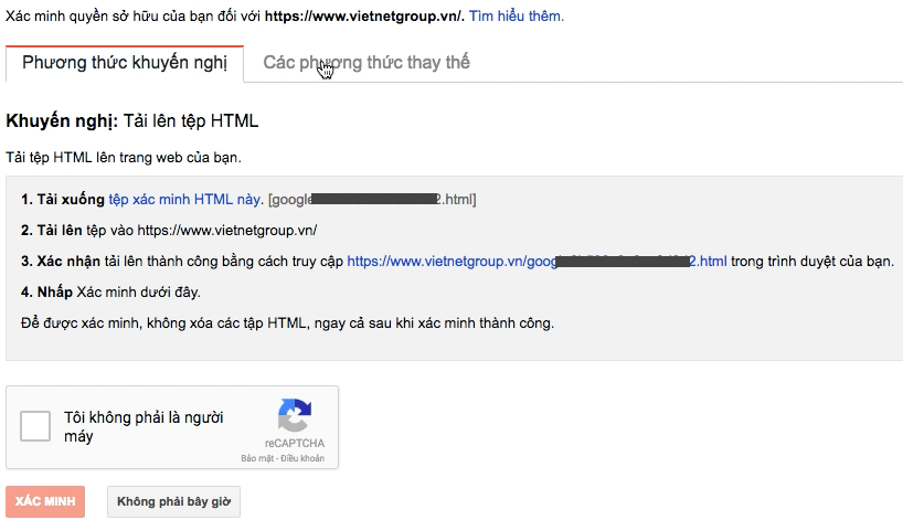 Xác minh Google search console
