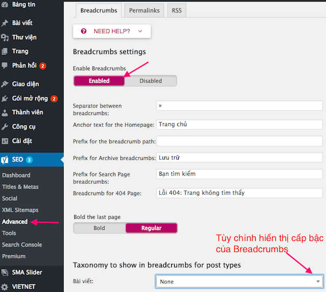 Breadcrumbs của Plugins Yoast SEO