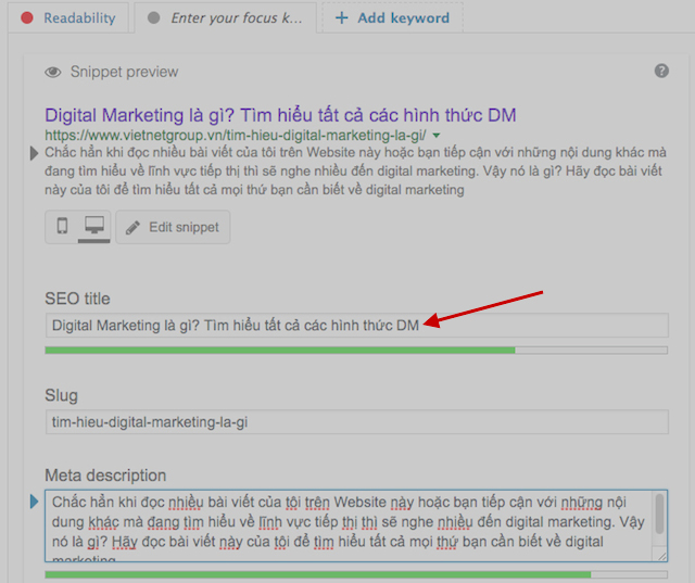 Tiêu đề trang trong yoast SEO