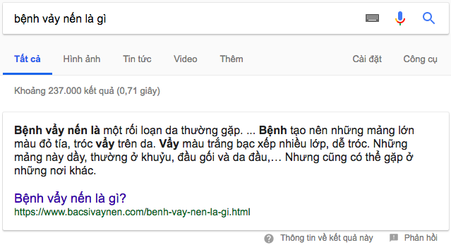 Google Featured Snippet cho từ bệnh vảy nến