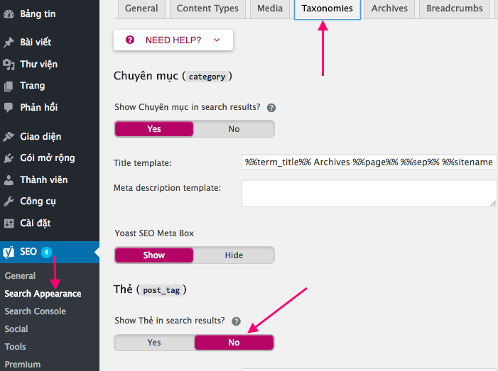 Tùy chỉnh noindex tags trong WordPress