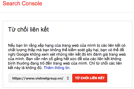 Từ chối liên kết Search console