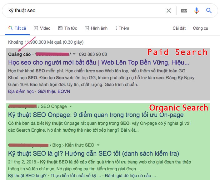 So sánh Paid Search và Organic Search 