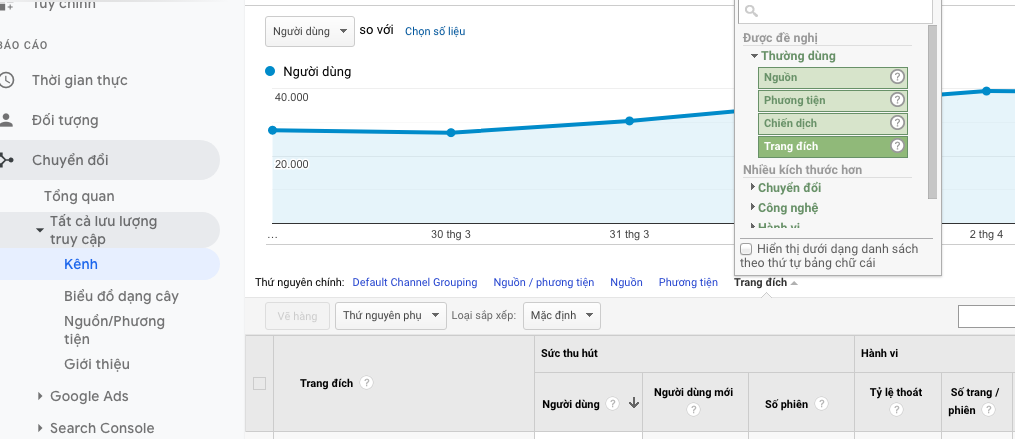 Trang đích Google analytics 