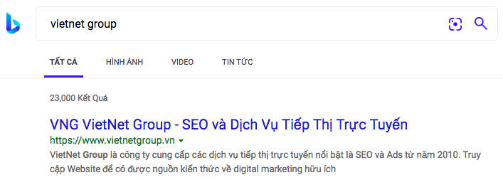 Meta description of Bing search 