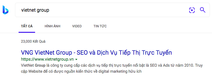 Meta description của Bing tìm kiếm